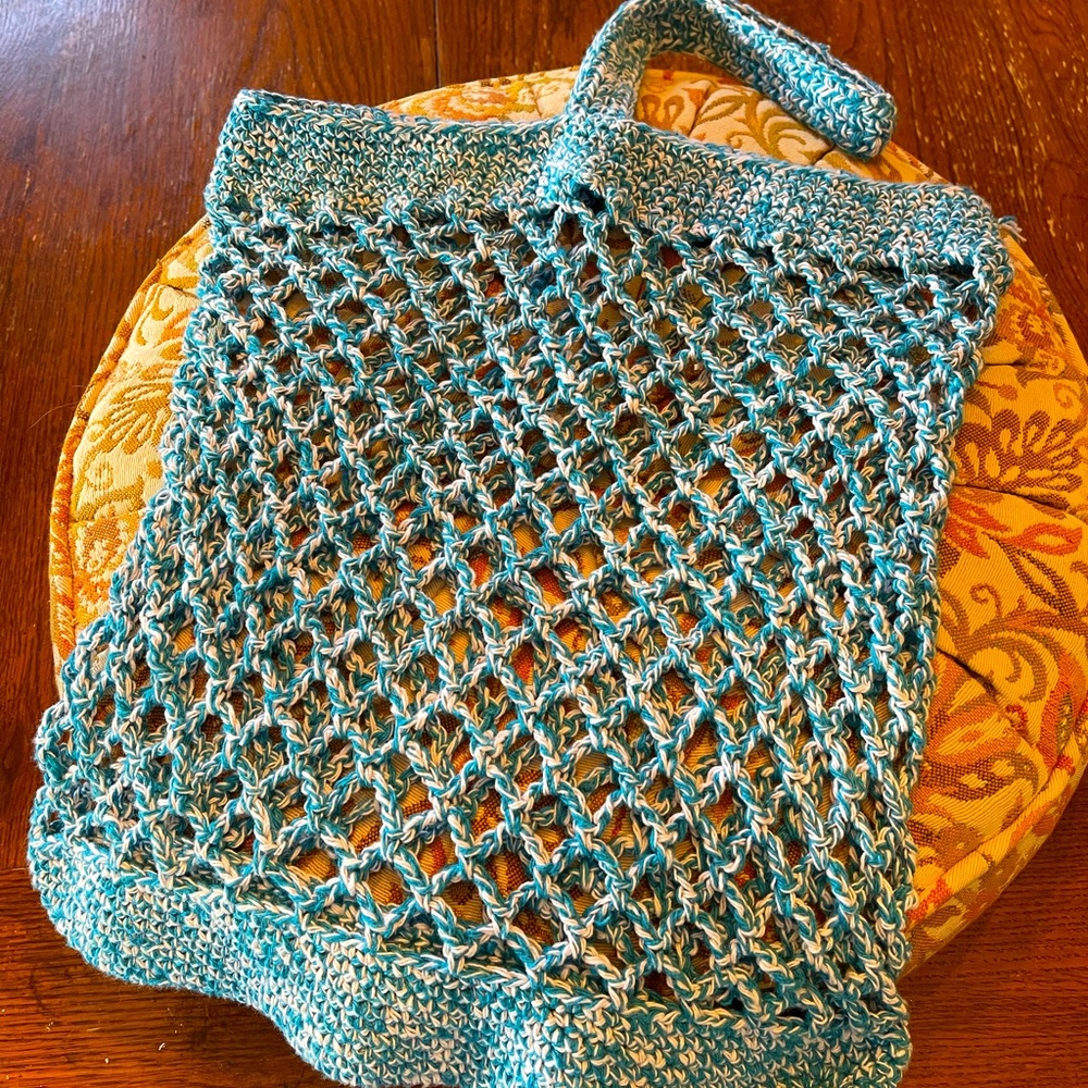 New Blue Crochet Mesh Tote Bag 15” x12”